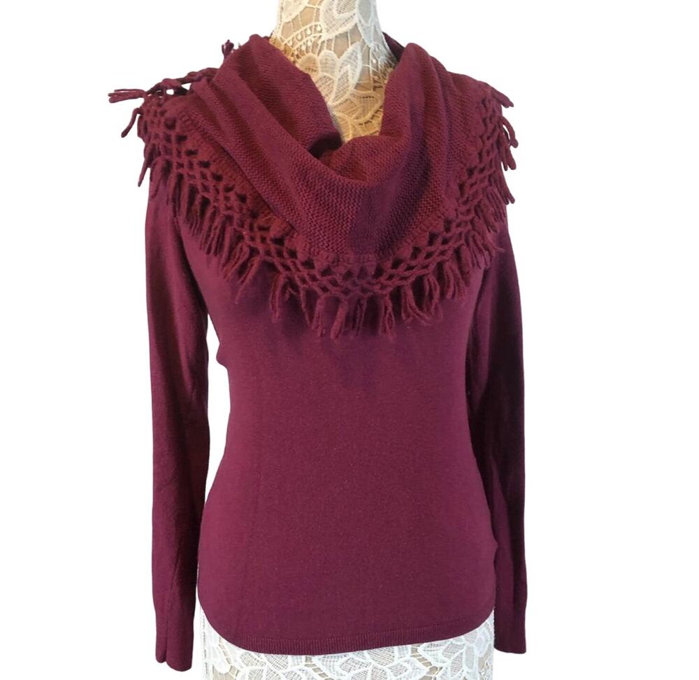 Angel of the north tassel Cowl neck sweater burgundy size small